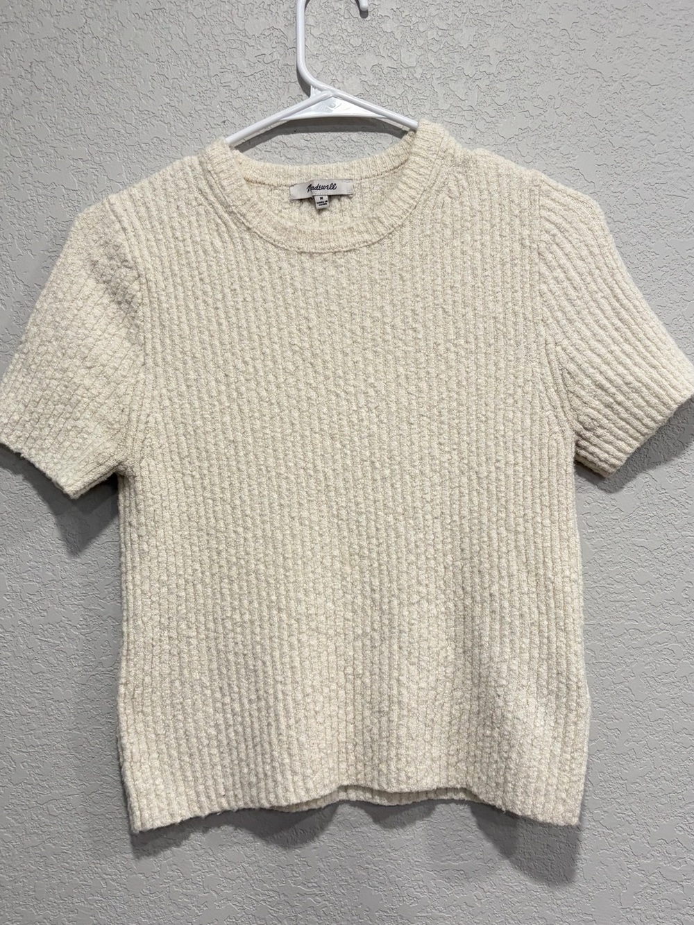 Madewell Cream Textured Short-Sleeve Crew Sweater